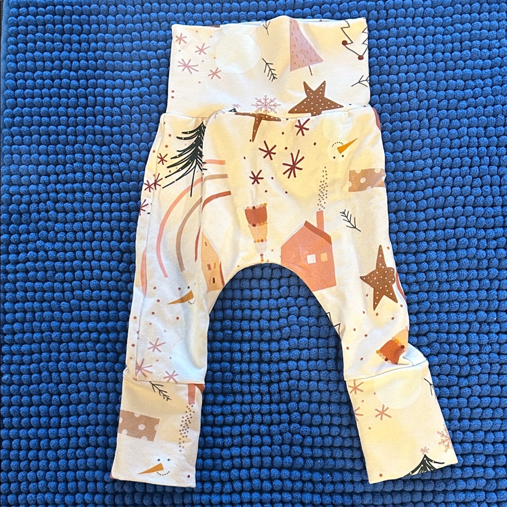 Handmade grow with me pants with snowman print infants 3-12 months